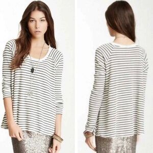 FREE PEOPLE We The Free Striped Thermal Waffle White Black Long Sleeve Top Shirt
